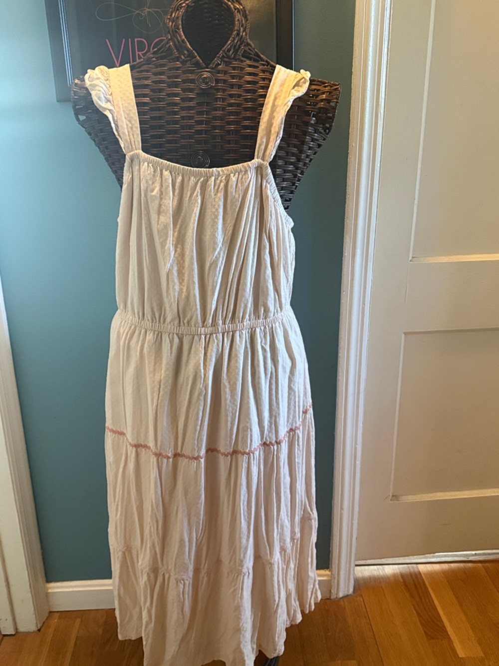 LC Lauren Conrad Cream Tiered Sundress with Pink Trim